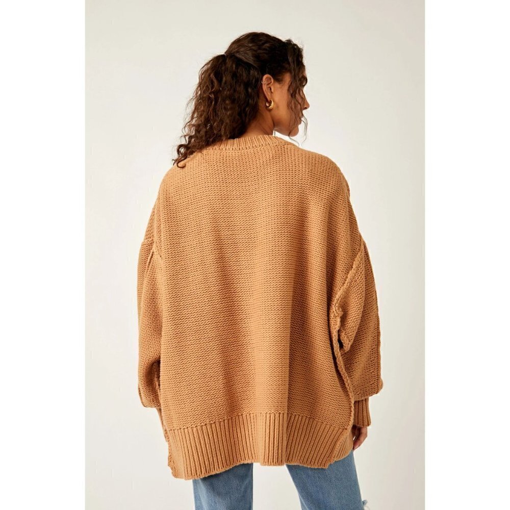 FREE PEOPLE Alli V-neck Sweater in Camel Size Medium - Picture 4 of 10